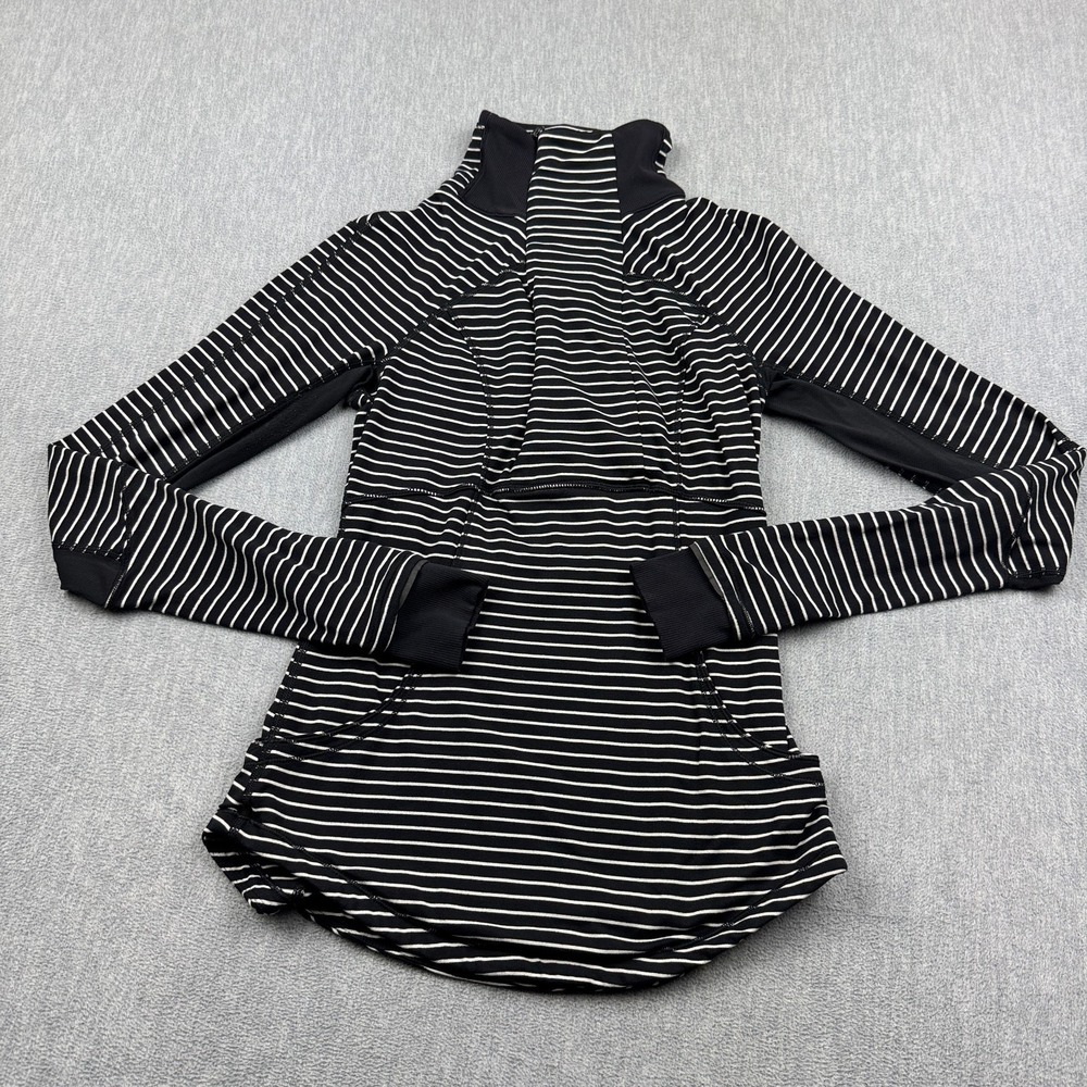 Lululemon Shirt Womens 4 Black Stripe Base Runner Parallel 1/2 Zip Long Sleeve